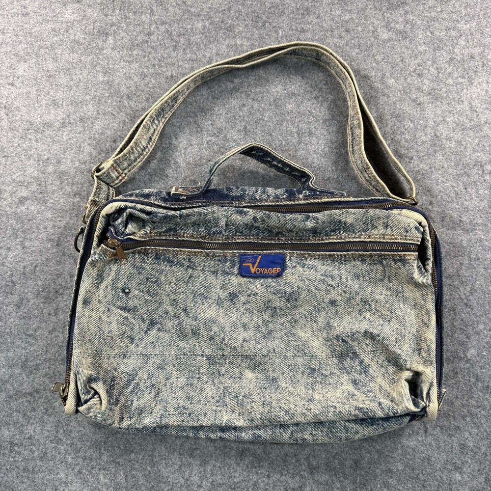 Vintage 80s Acid Wash Denim Lebo Voyager Shoulder Bag Purse Tote Cassette Case